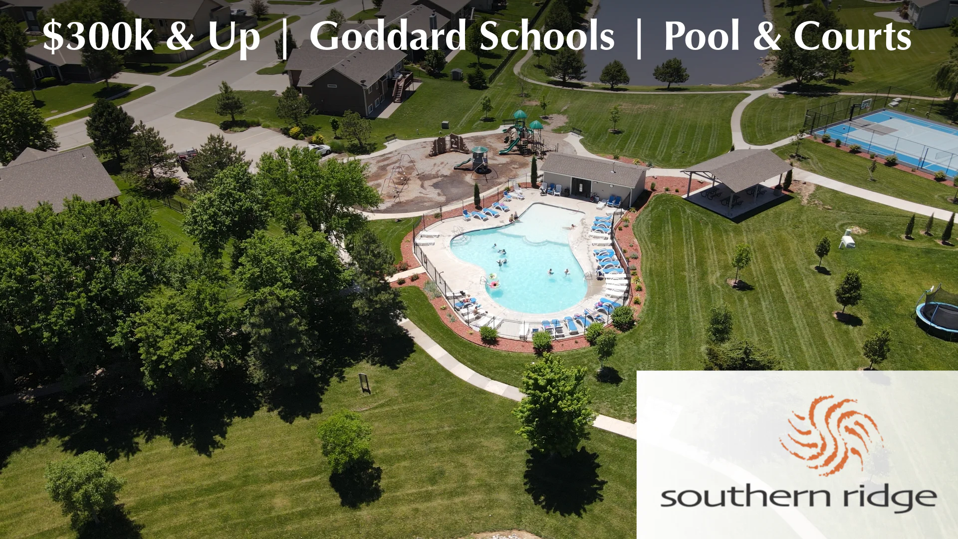 Southern Ridge in Wichita featuring a pool, basketball court, and playground.