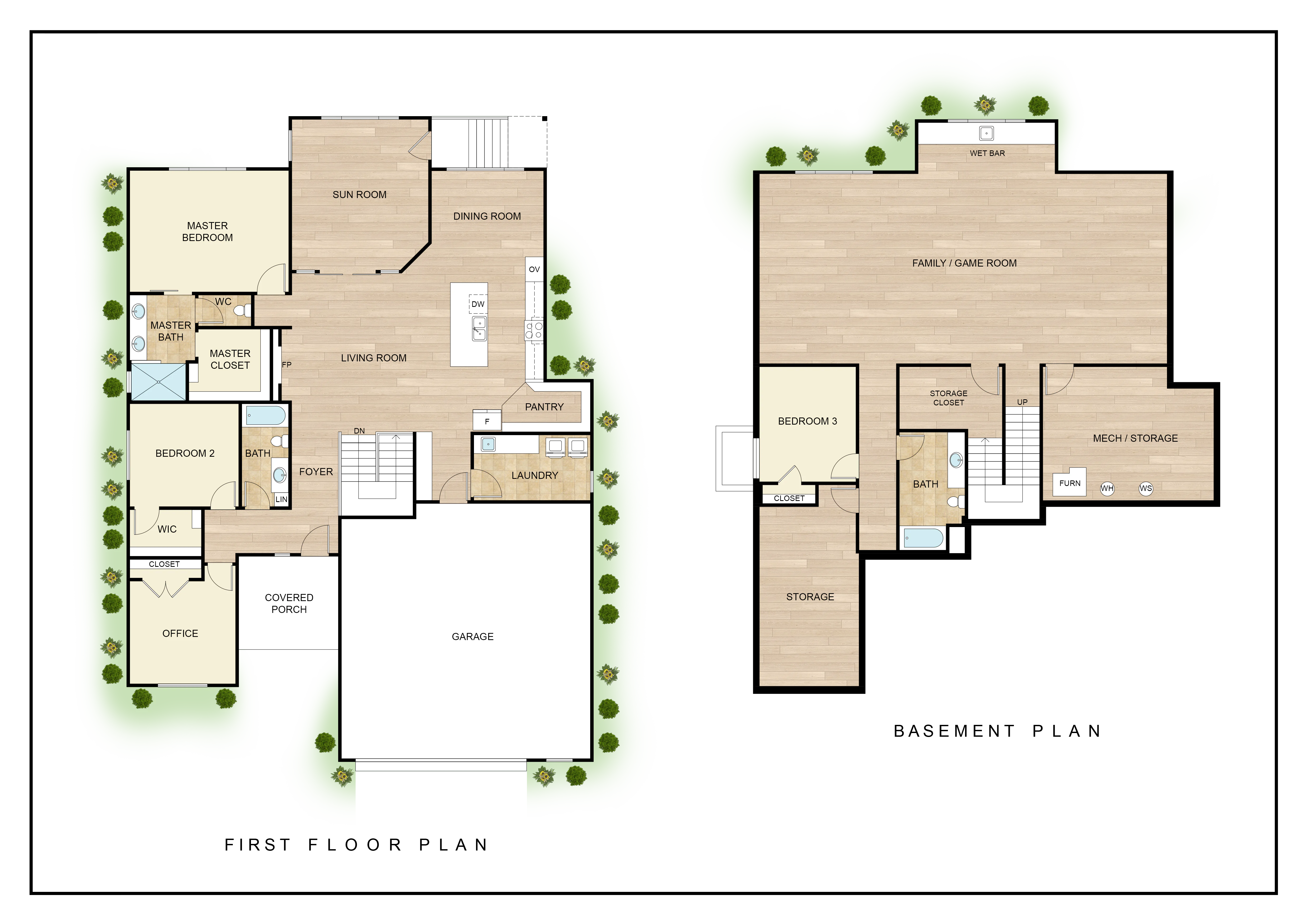 New patio home floor plan with a basement.