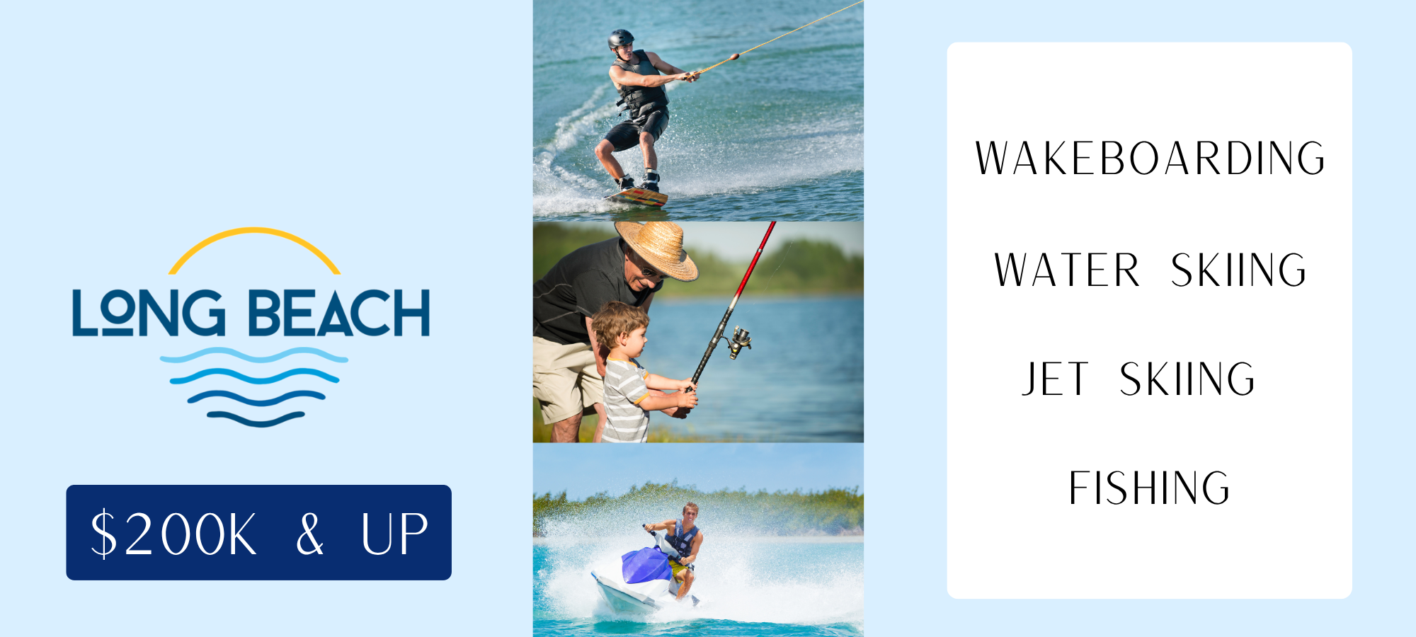Long Beach Community in Wichita, KS featuring surfing, wakeboarding, water skiing, jet skiing, and fishing.