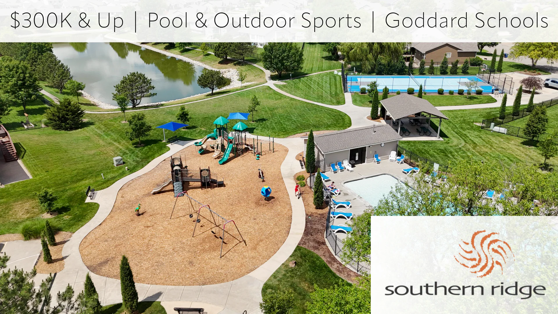 Southern Ridge new homes for sale in Wichita, KS, in the Goddard School District with a pool, playground, outdoor sports.